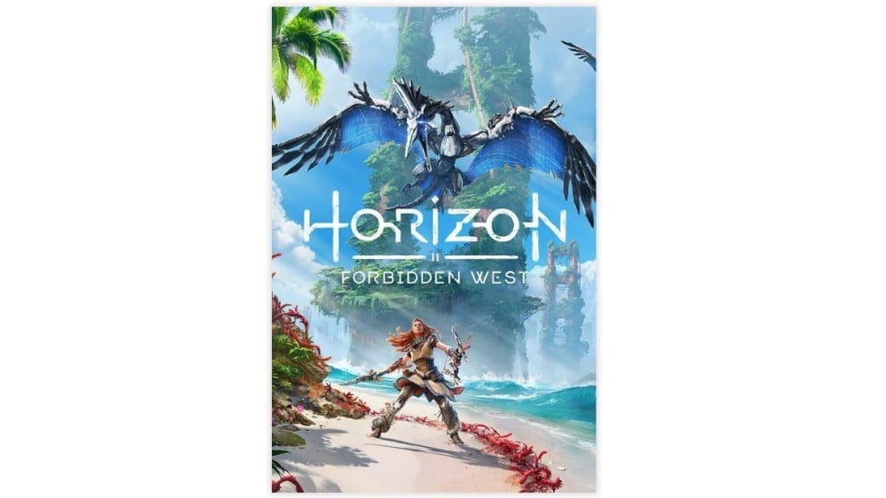 Horizon Forbidden West cover art with Aloy under Sunwing.