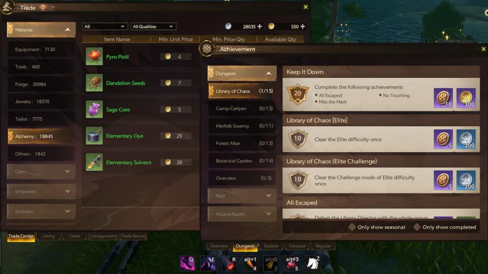 The auction house and achievements windows that can earn you Gold