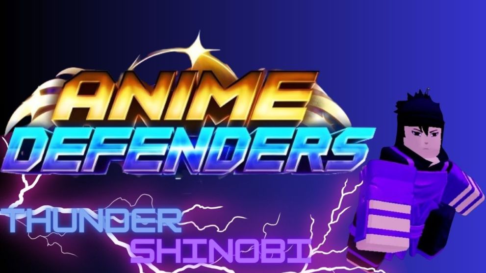 Thunder Shinobi posing in front of the Anime Defender's logo.