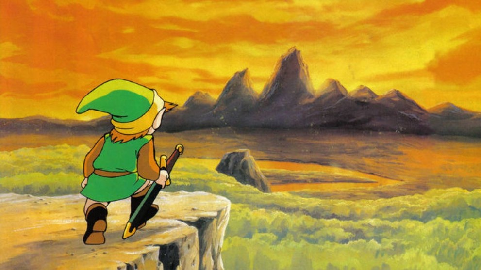Legend of Zelda Link looking at mountains
