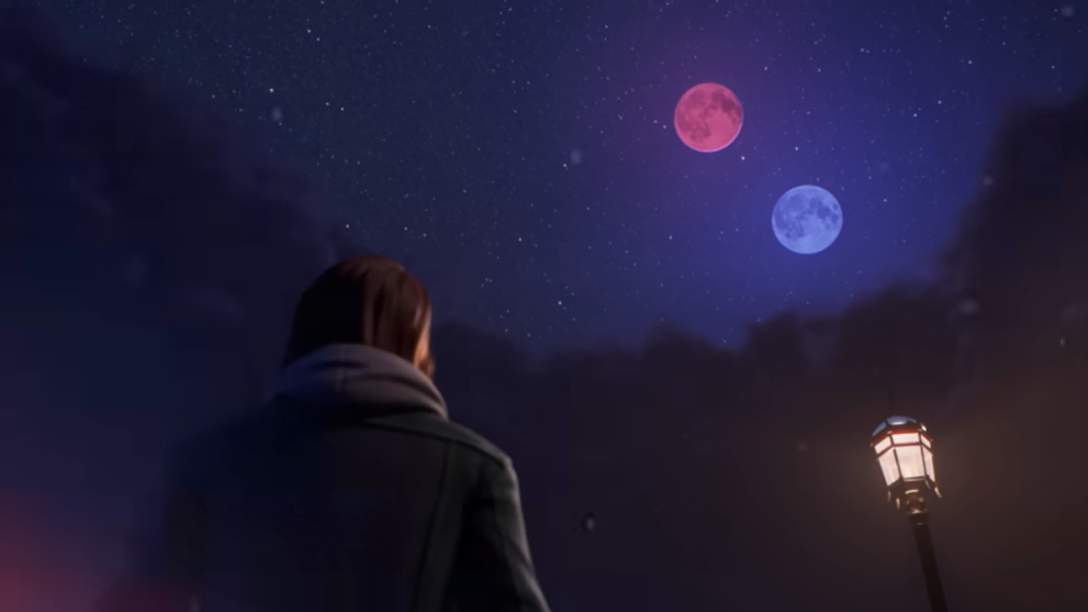 Max staring at two moons in the sky