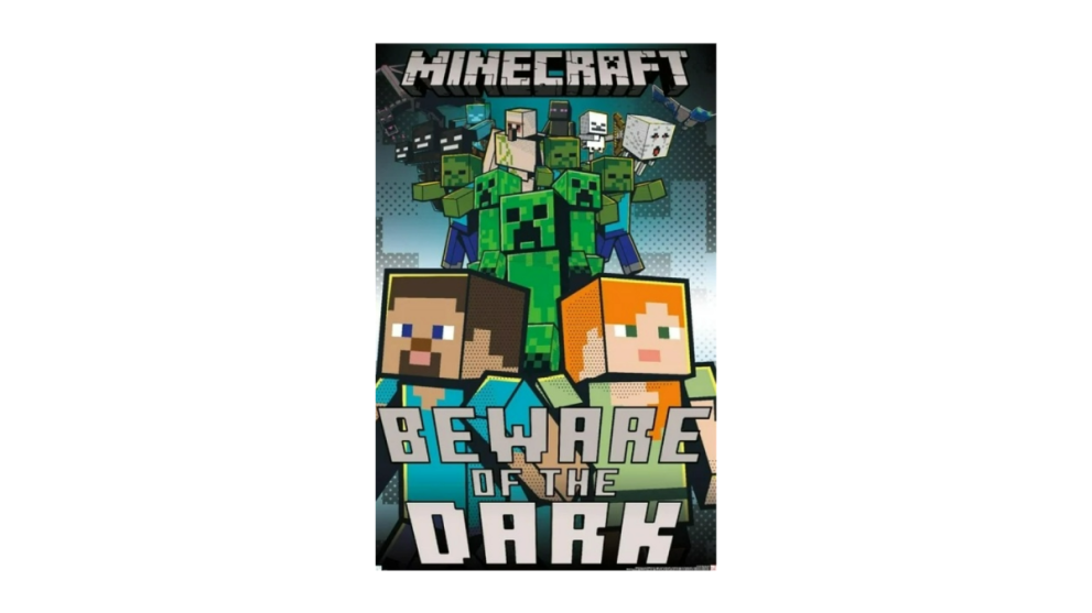 minecraft poster beware of the dark with creeper and characters