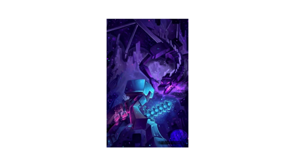 Minecraft purple poster with character wearing diamond armor fighting black ender dragon