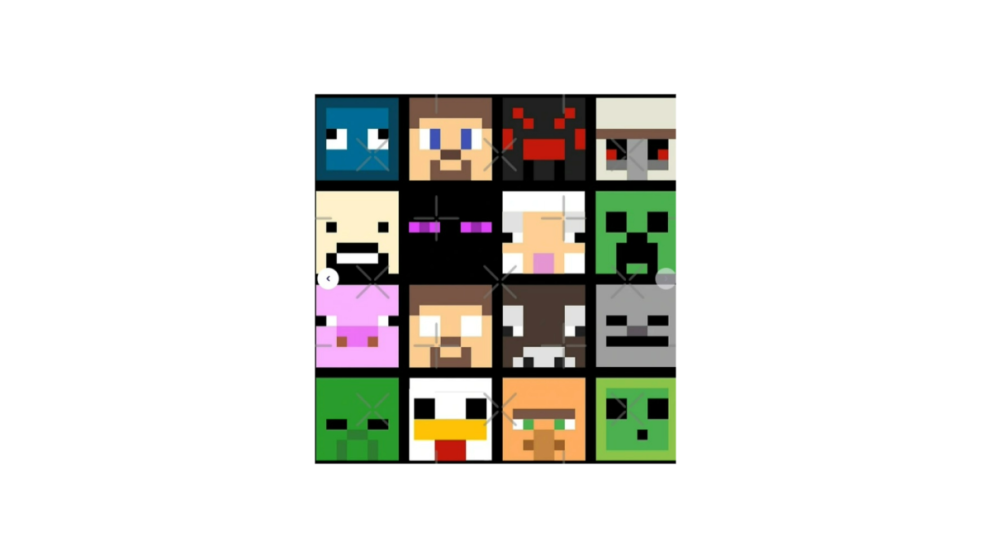 minecraft pattern poster with different character faces in a 4x4 grid