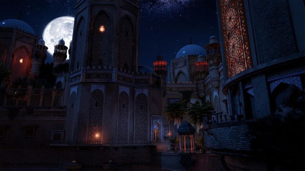 External shot of palace at night in Prince of Persia the Sands of Time Remake