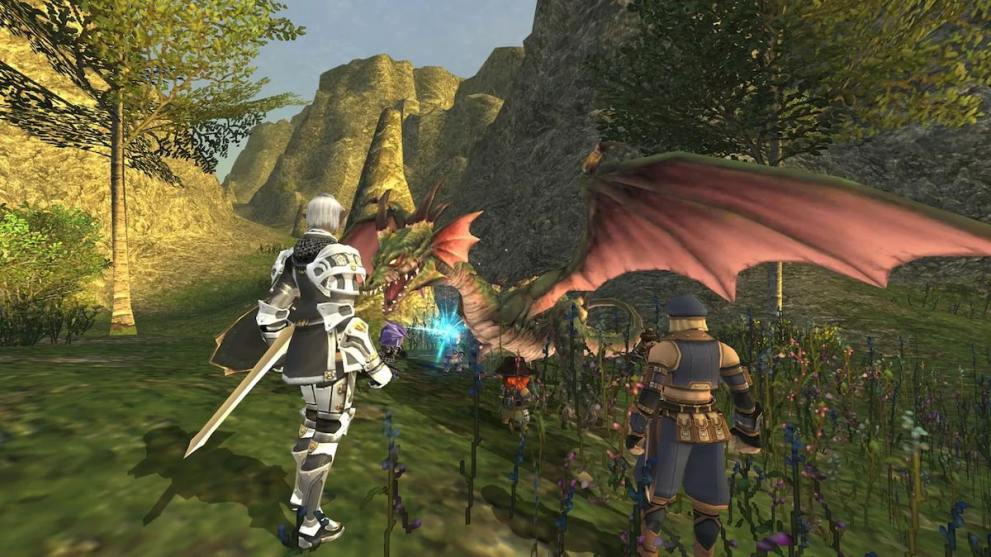 A party getting ready to fight a monster in Final Fantasy XI