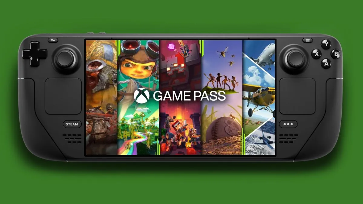 Mockup of Xbox Game Pass on Steam Deck handheld