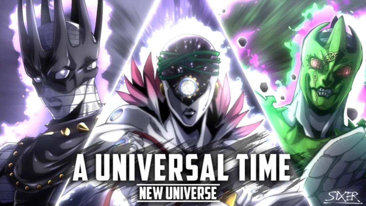 A Universal Time Private Server Codes - three anime characters with the A Universal Time logo
