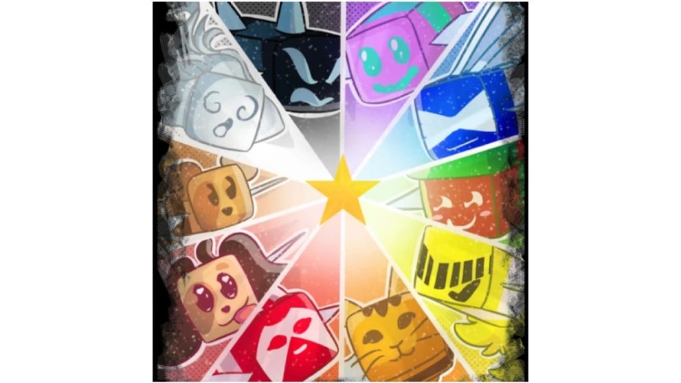 roblox happy bee swarm simulator poster with star in middle and different characters across star
