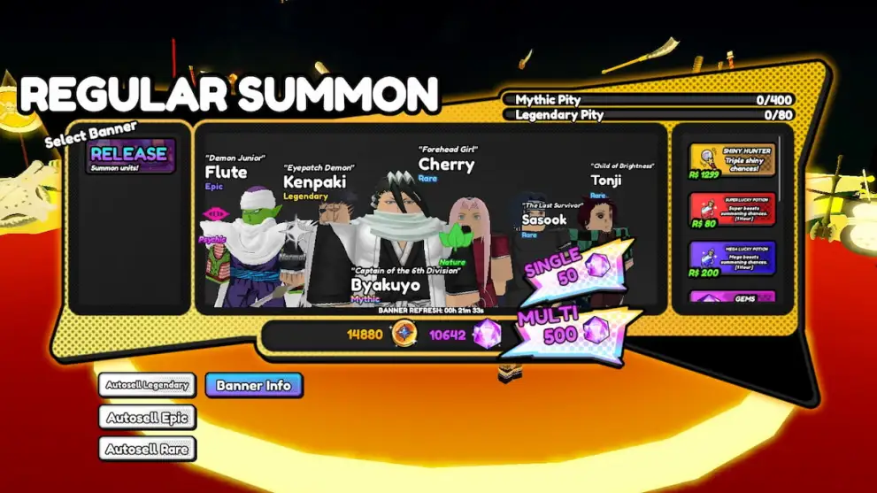 Summon menu in the Anime Impact Roblox experience