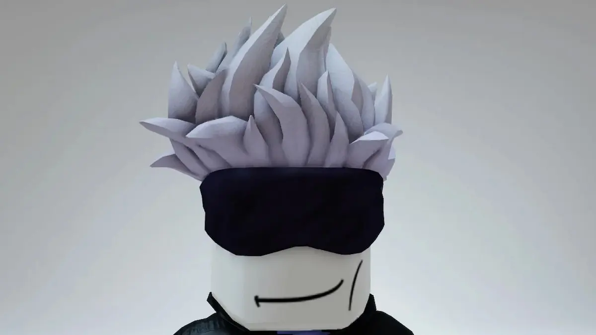 Player with the Gojo hair and mask in Jujutsu Shenanigans Roblox experience