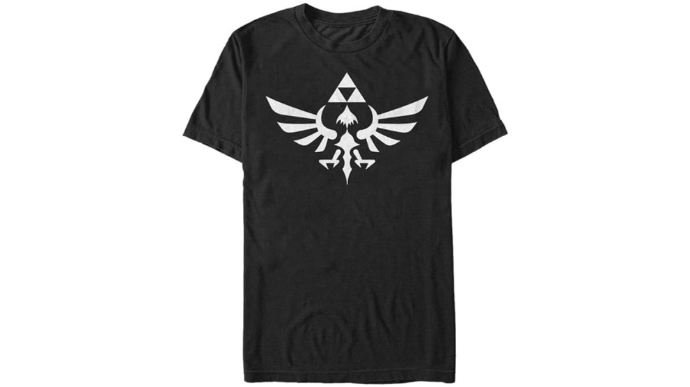 Maglietta nera della leggenda di Zelda con logo triforza bianco 