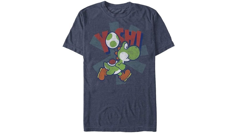 Maglietta grigia di Yoshi che cammina con la scritta Yoshi