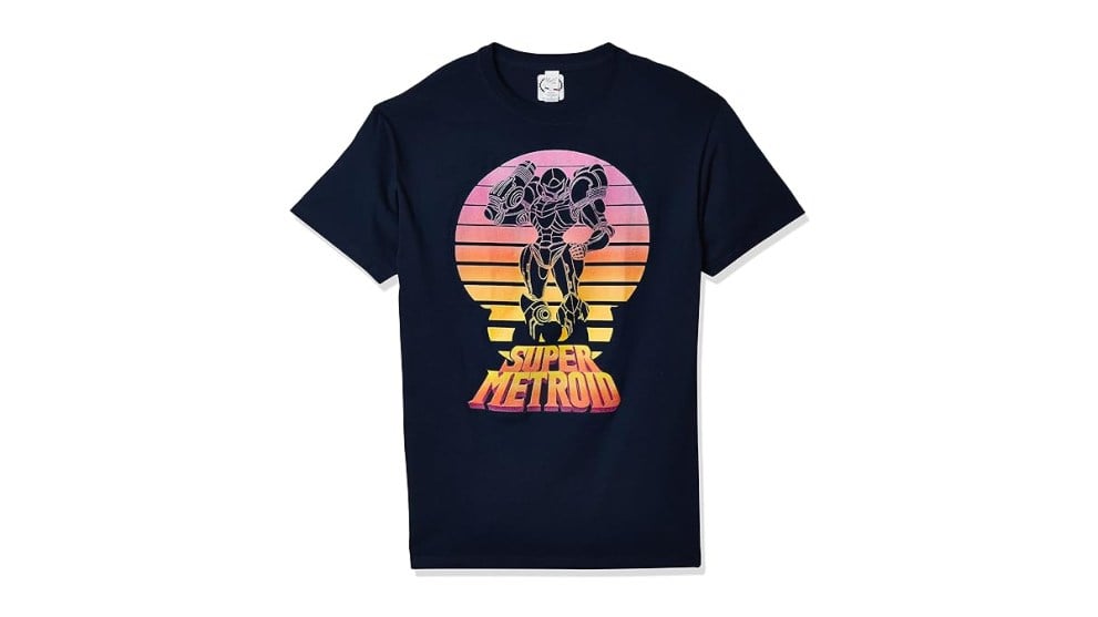 Personnage Metroid Samus au coucher du soleil rétro les t-shirt texte super metroid