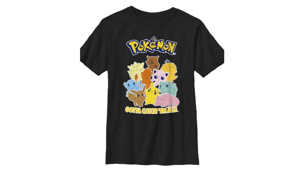 official pokemon gotta catch em all black shirt with different pokemon on it