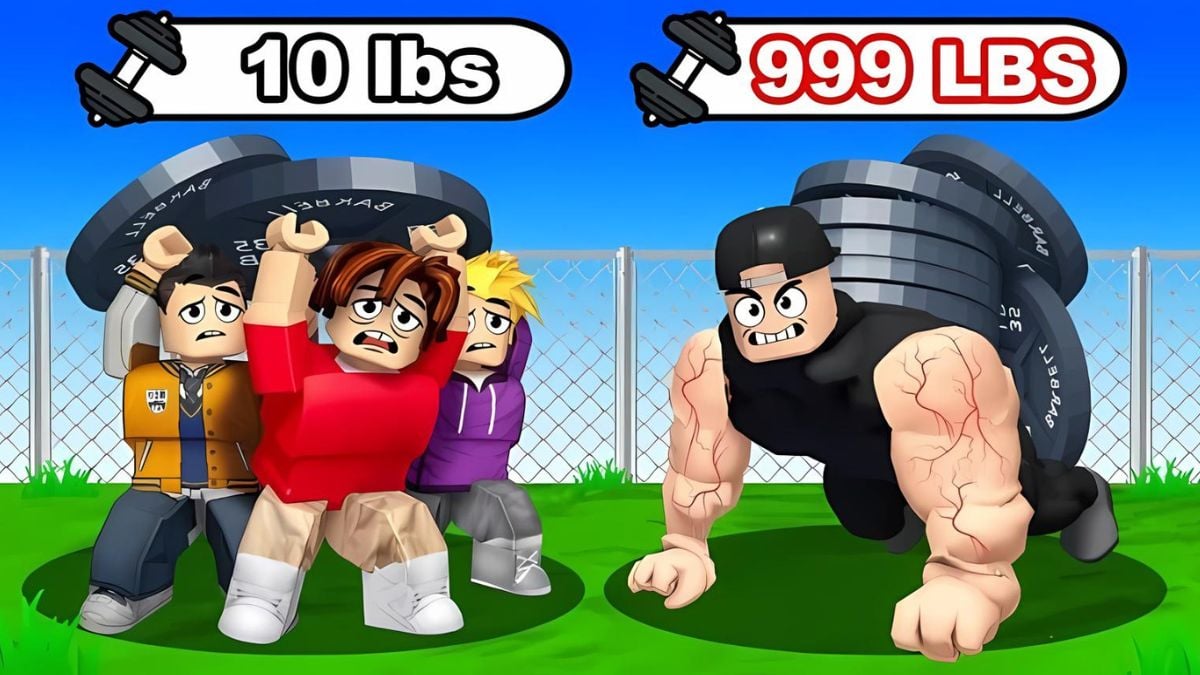 Players carrying weights in the Carry Simulator Roblox experience