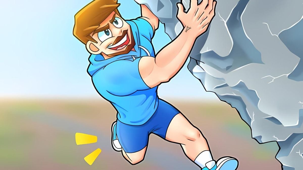 MrBeast climbing a rock in Climb Race Simulator Roblox experience