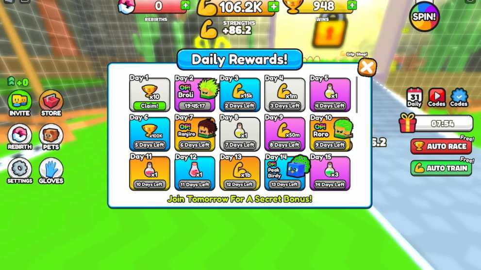 Daily rewards menu in Climb Race Simulator