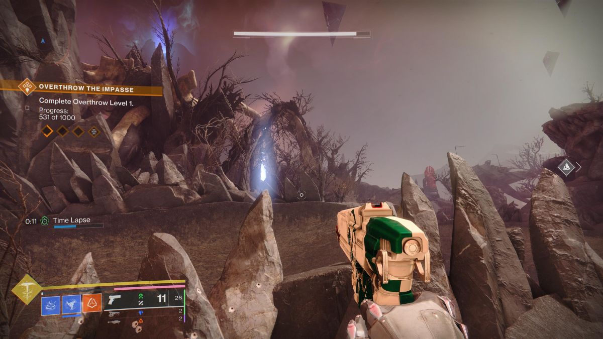 The Guardian looking at a distant feather of light.