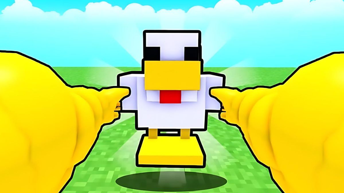 Player holding a chicken in Egg Empire Roblox experience