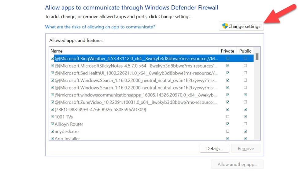 Allow App Through Firewall Functionality in Windows