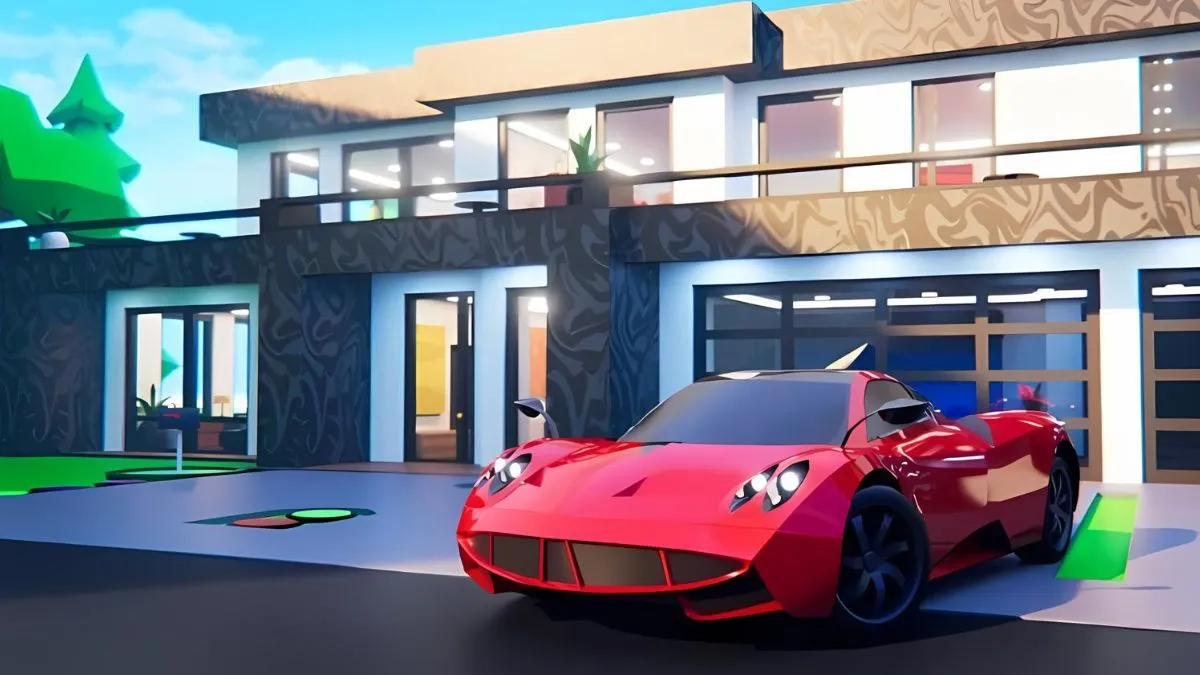 Car in front of a house in Grand Mansion Tycoon Roblox experience