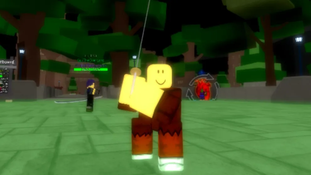 A Roblox character holding a sword in RE: XL.