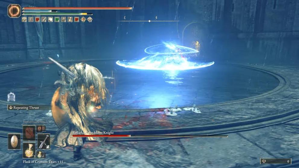 Elden Ring Shadow of the Erdtree Rellana Boss Fight using magic waves diagonal attacks during fight