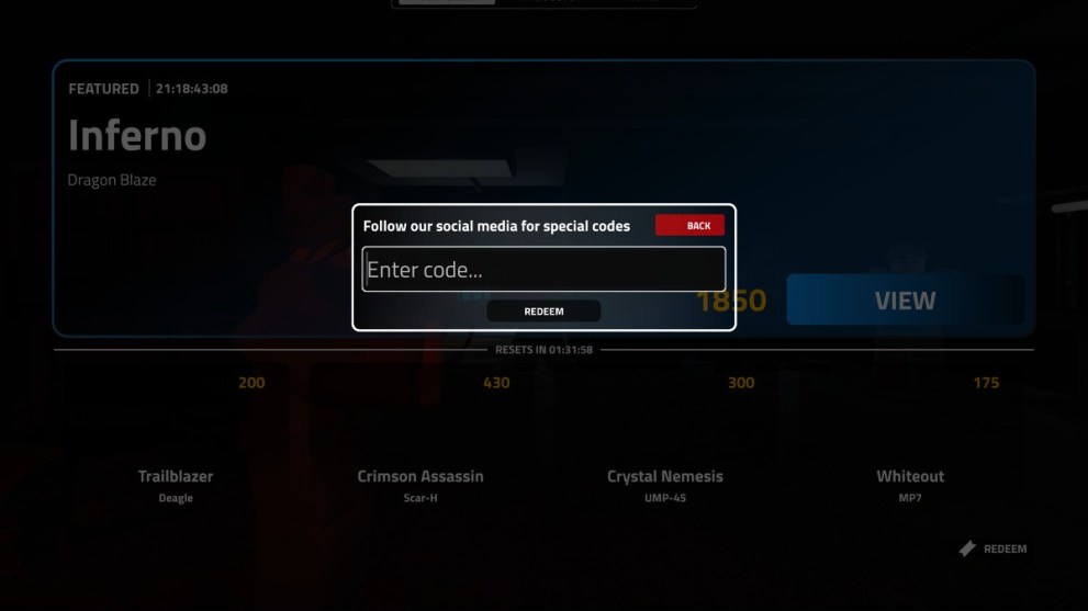 The code redemption screen in Korrupt Zombies.