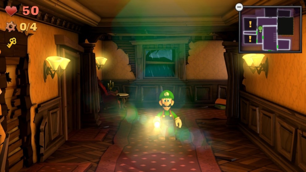 Luigi walking down a corridor.