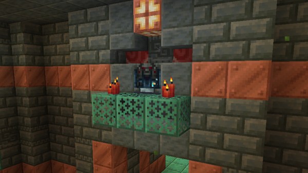 Minecraft Ominous Vault on a stone wall