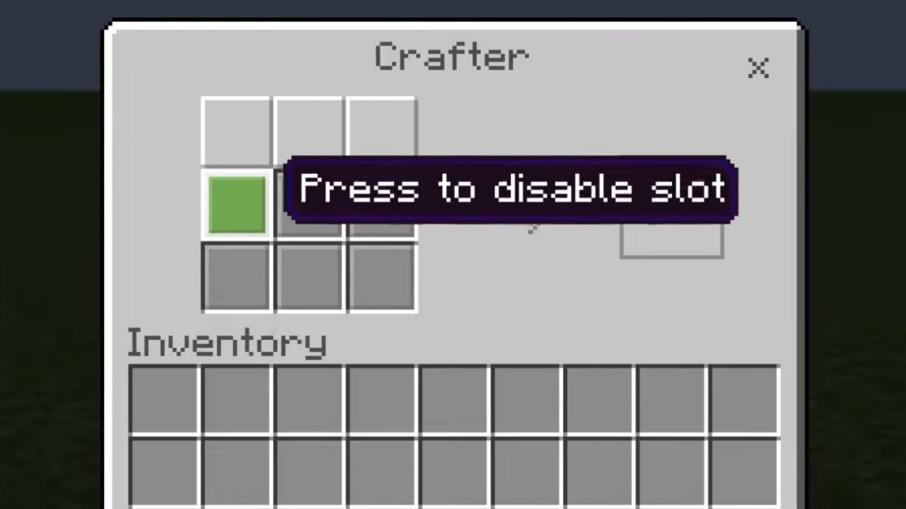 Minecraft crafter 3x3 grid with disables