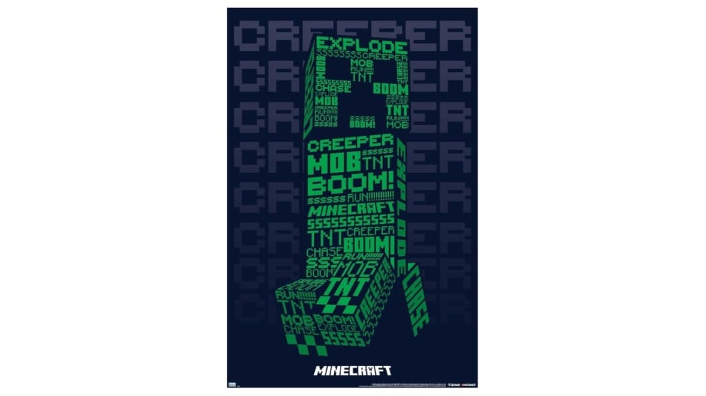 minecraft creeper score poster with creeper made of green text