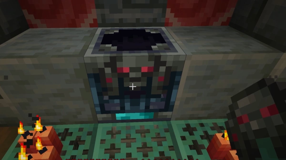 Minecraft Ominous Vault with POV holding Key