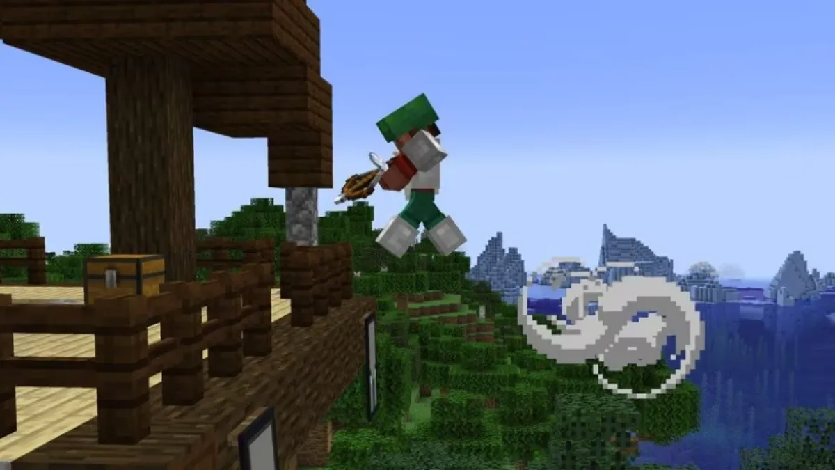 Minecraft side view of character jumping with wind charge