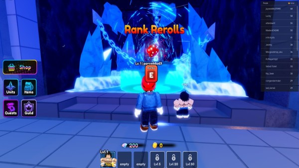 The Rank Rerolls shrine in Anime Defenders