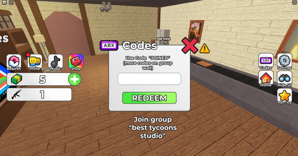 Codes redemption menu in Sell Guns and Prove Da Hood Wrong Roblox experience