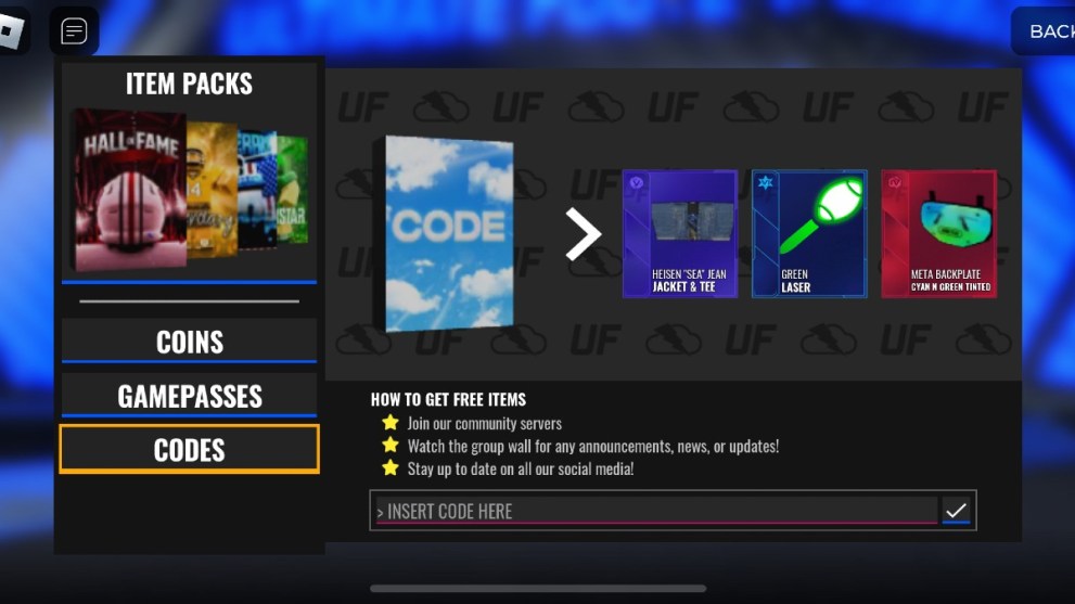 The code redemption box in Ultimate Football.