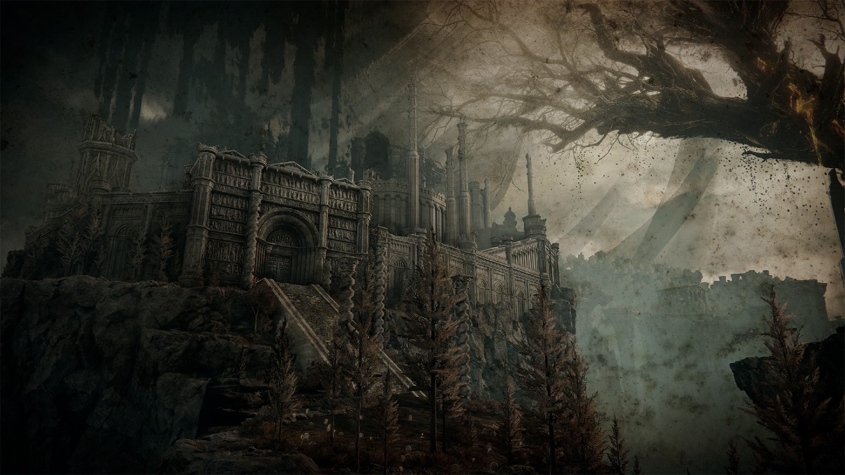 A dark-looking castle in Elden Ring Shadow of the Erdtree.