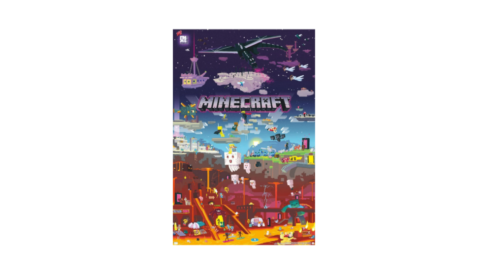 minecraft world beyond poster with many different biomes from minecraft