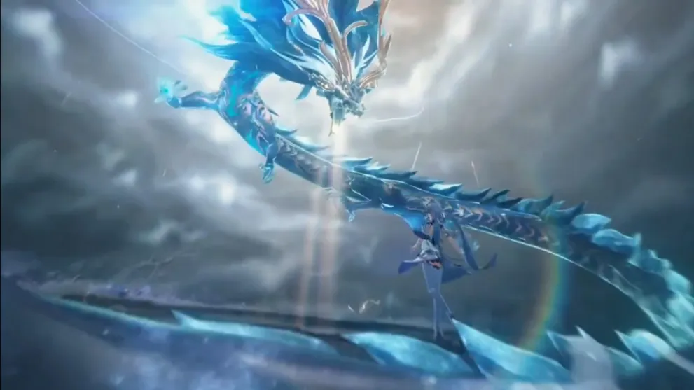 Wuthering Waves Jinhsi Resonance Liberation animation with dragon in sky