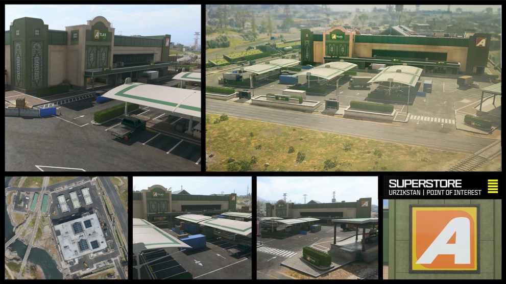 A collage of location images of Superstore in Urzikstan