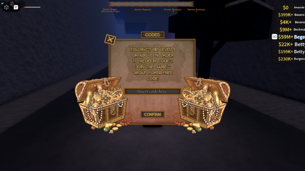 New Seas code entry screen
