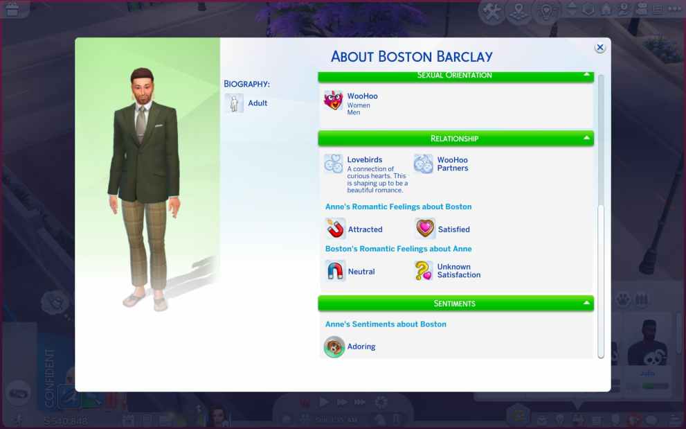 the profile page in sims 4
