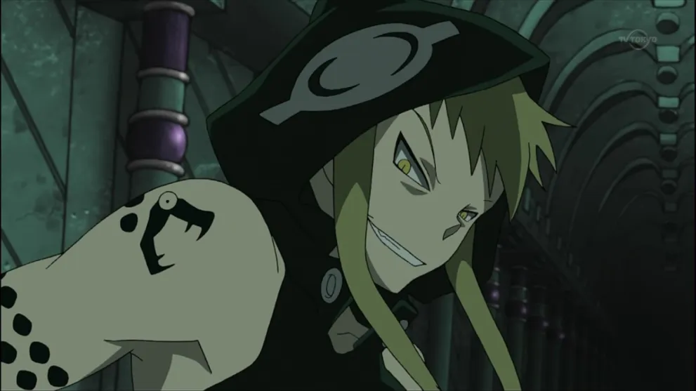 Medusa Grinning at Stein During Battle in Soul Eater (Best Anime Villains)