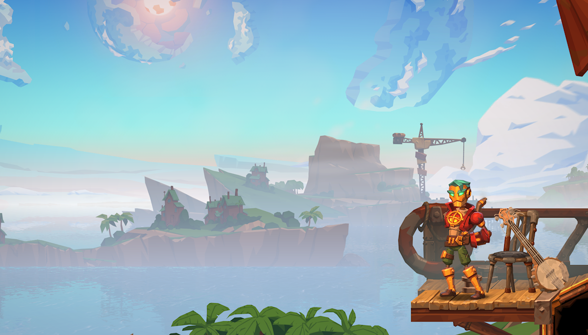 SteamWorld Heist II's protagonist, looking out over a beautiful vista