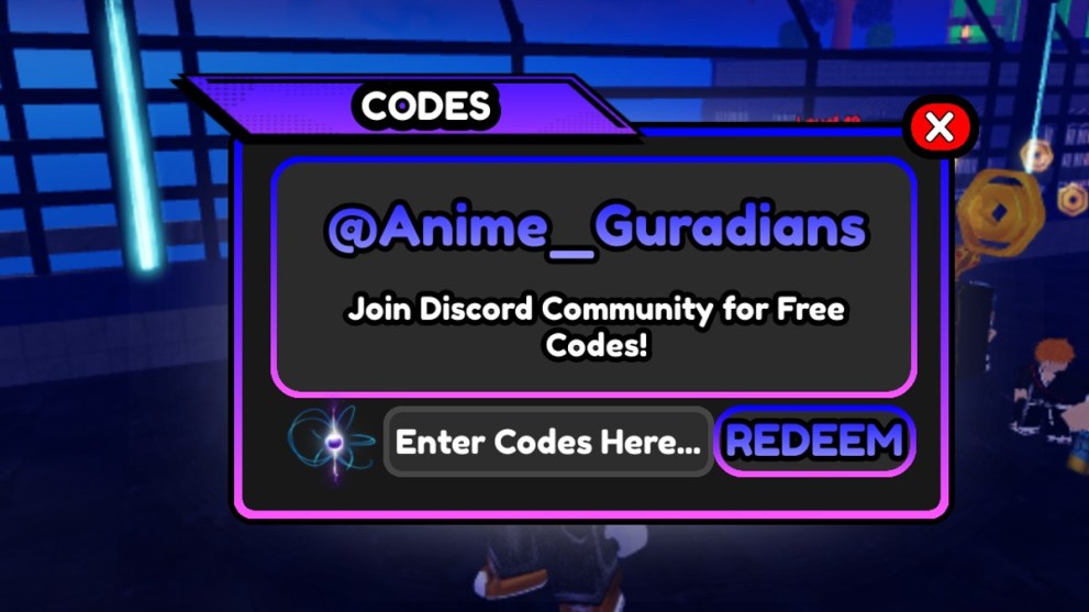 The code redemption screen in Anime Guardians.