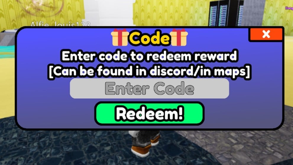 The code redemption screen in Backroom Tower Defense.