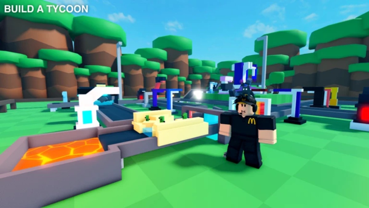 A Roblox character at their base in Build a Tycoon.