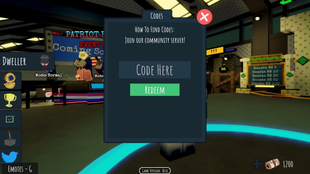 The code redemption screen in Deep Descent.